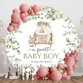 Aperturee - Aperturee Greenery Sweet Baby Boy Is On His Way Round Backdrop